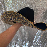 SUMMER SALE: BLACK FELT W/ LEOPARD PRINT RHINESTONES