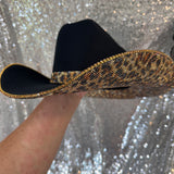 SUMMER SALE: BLACK FELT W/ LEOPARD PRINT RHINESTONES