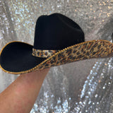 SUMMER SALE: BLACK FELT W/ LEOPARD PRINT RHINESTONES