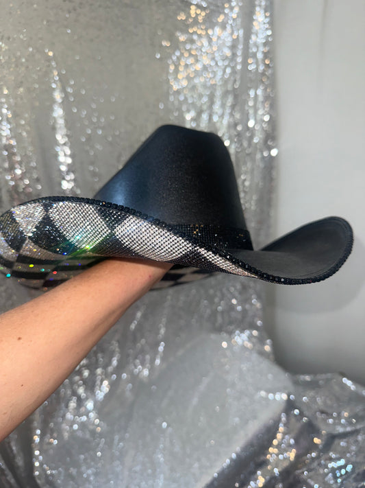 FLASH SALE: Black hat with black and crystal checkered print