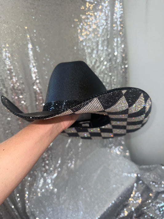 FLASH SALE: Black hat with black and crystal checkered print