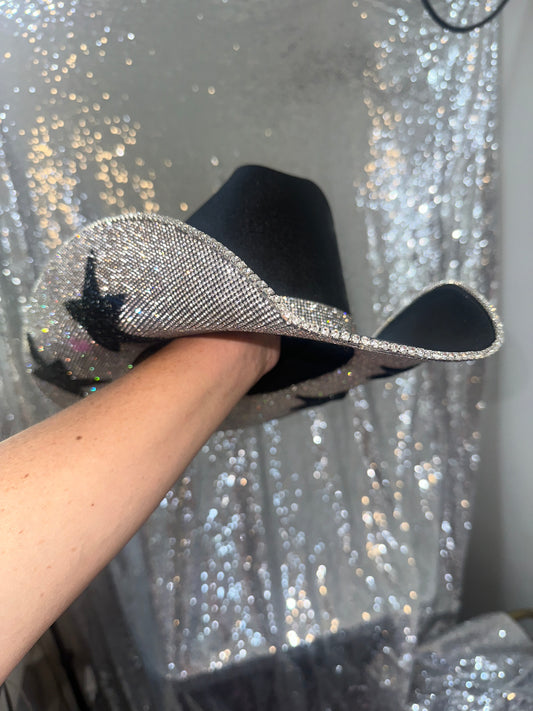 FLASH SALE: Black square hat with crystal rhinestones and black stars