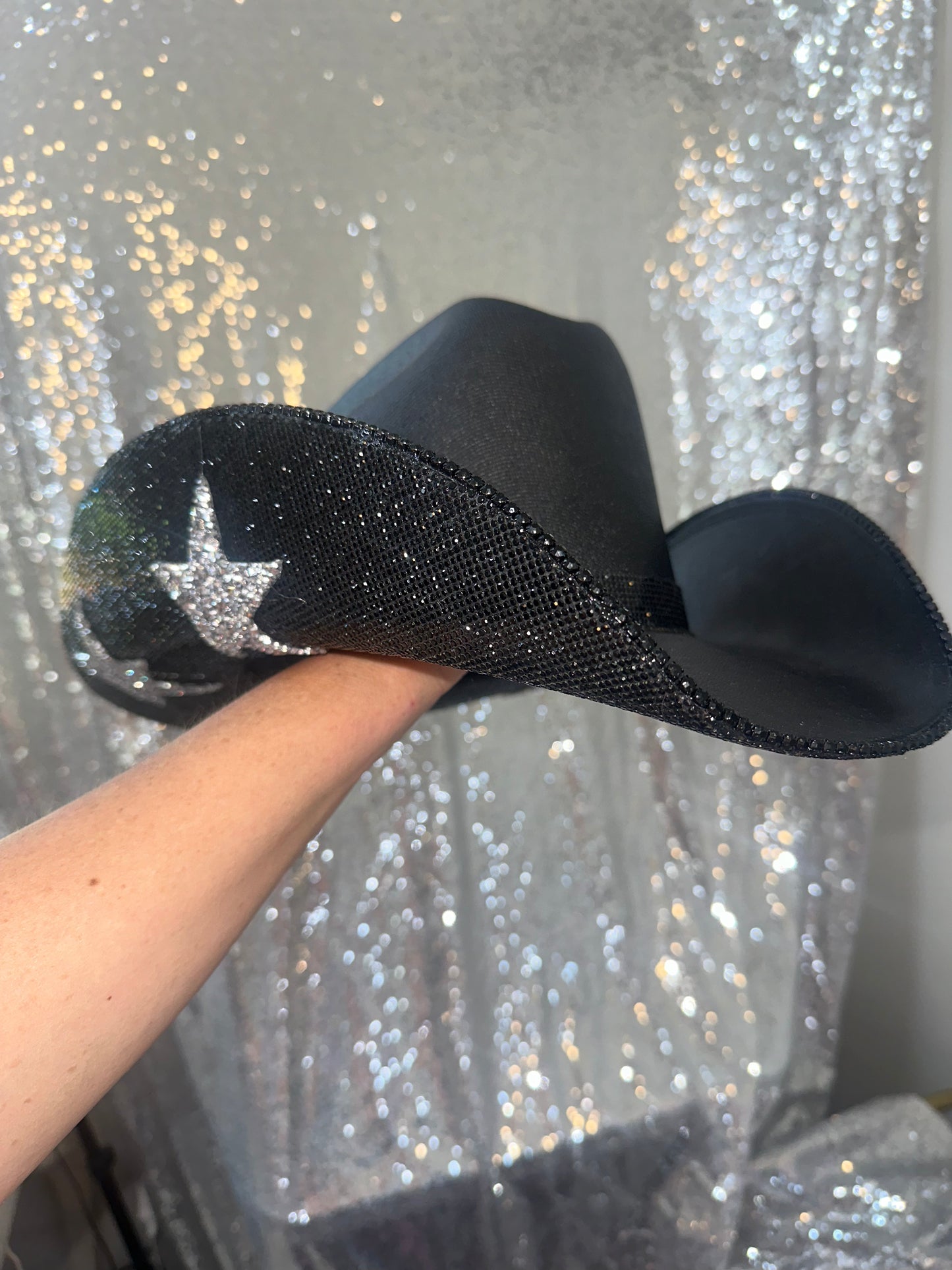 FLASH SALE: Black square hat with black rhinestones and crystal stars