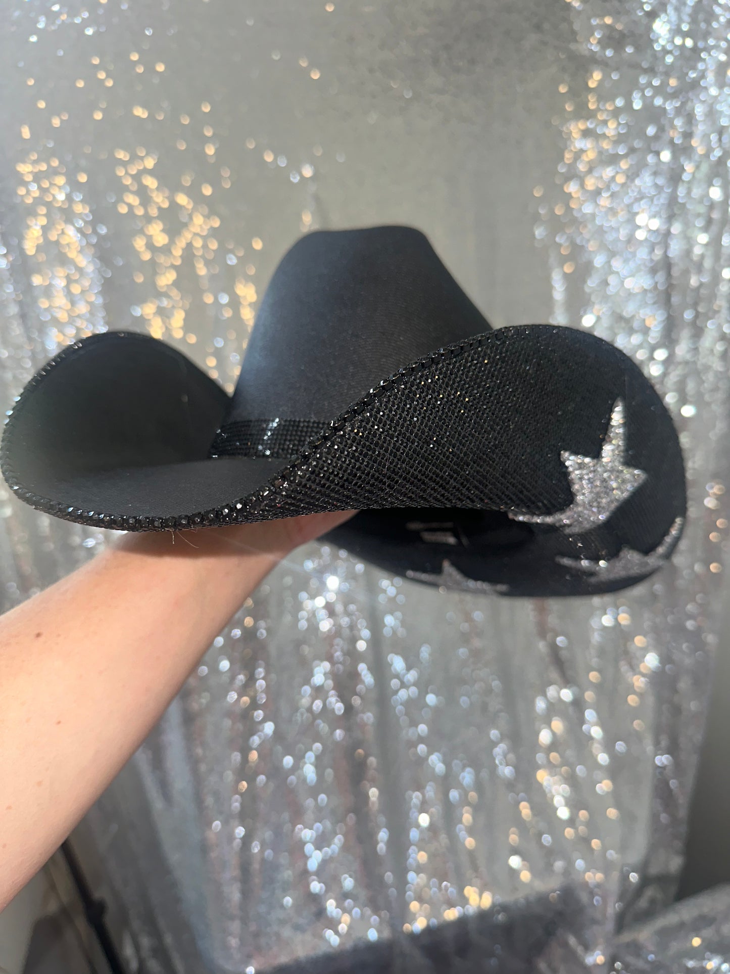 FLASH SALE: Black square hat with black rhinestones and crystal stars