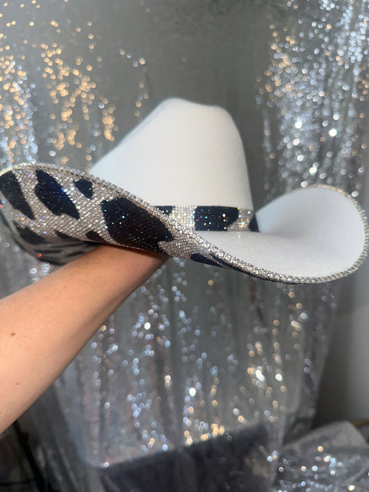 FLASH SALE: White hat with Black Cow Print