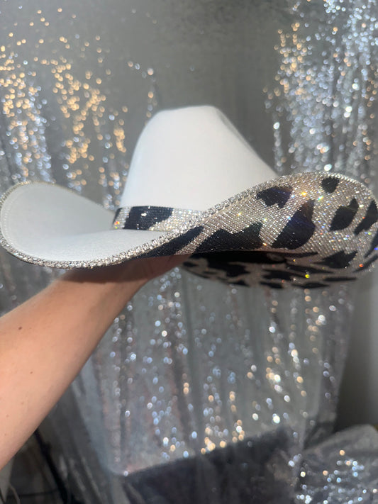 FLASH SALE: White hat with Black Cow Print