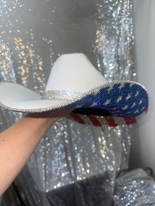 FLASH SALE: White hat with American Flag Print