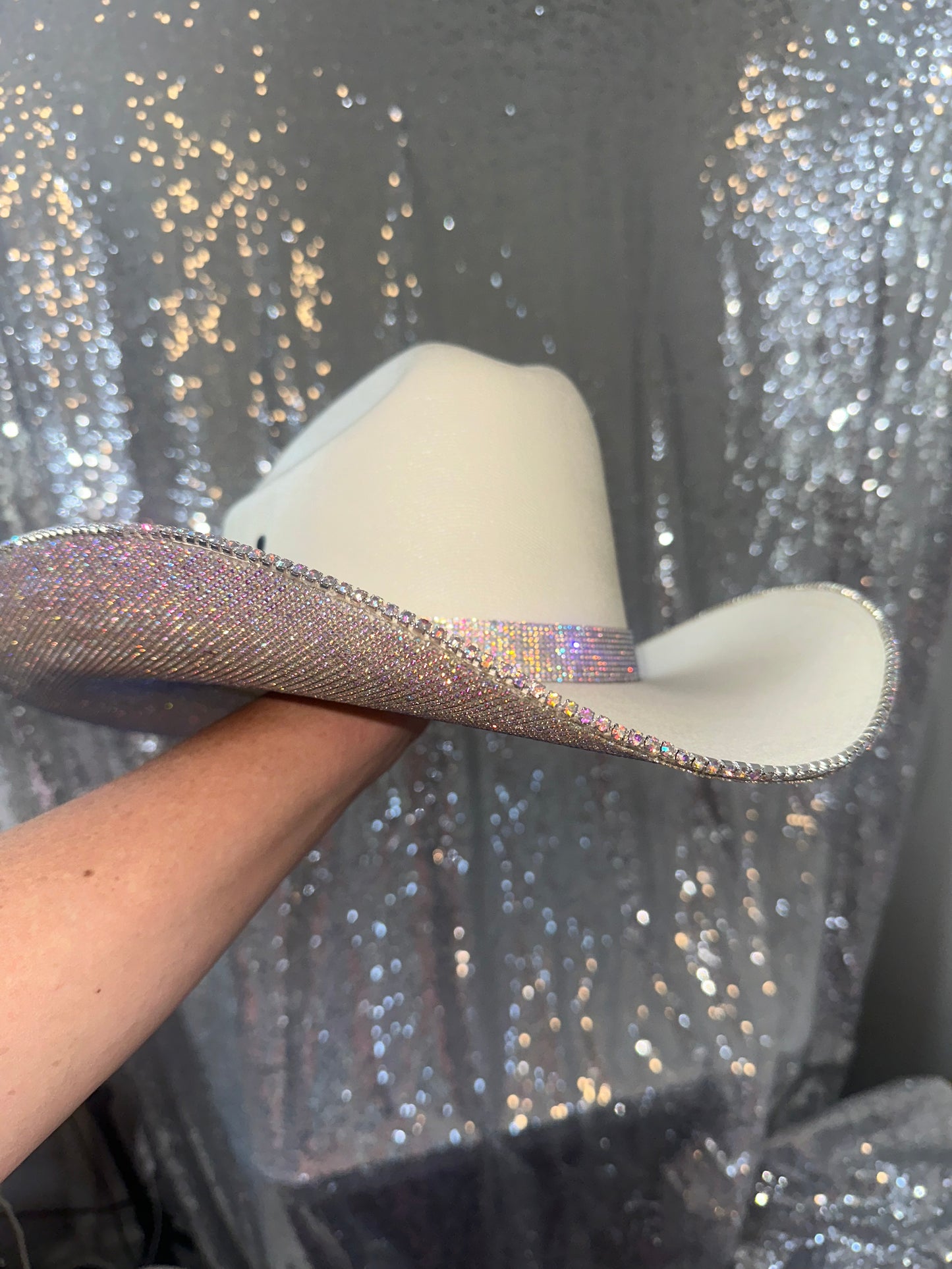 FLASH SALE: Sand round hat with ab rhinestones