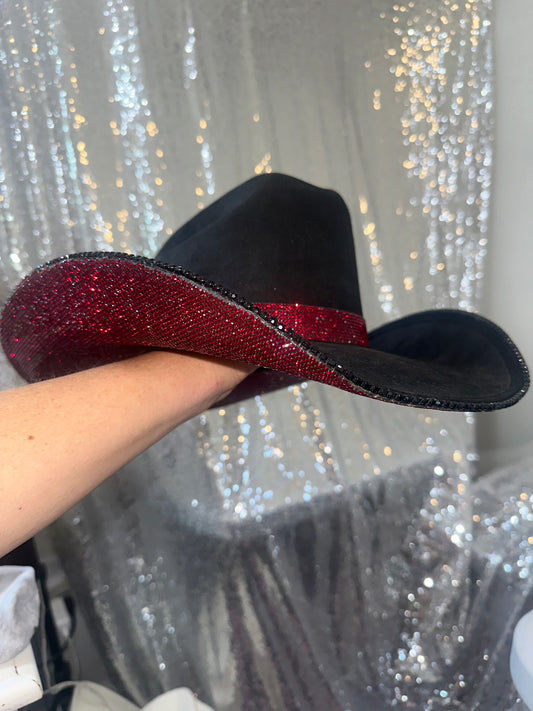 FLASH SALE: Black suede with maroon rhinestones