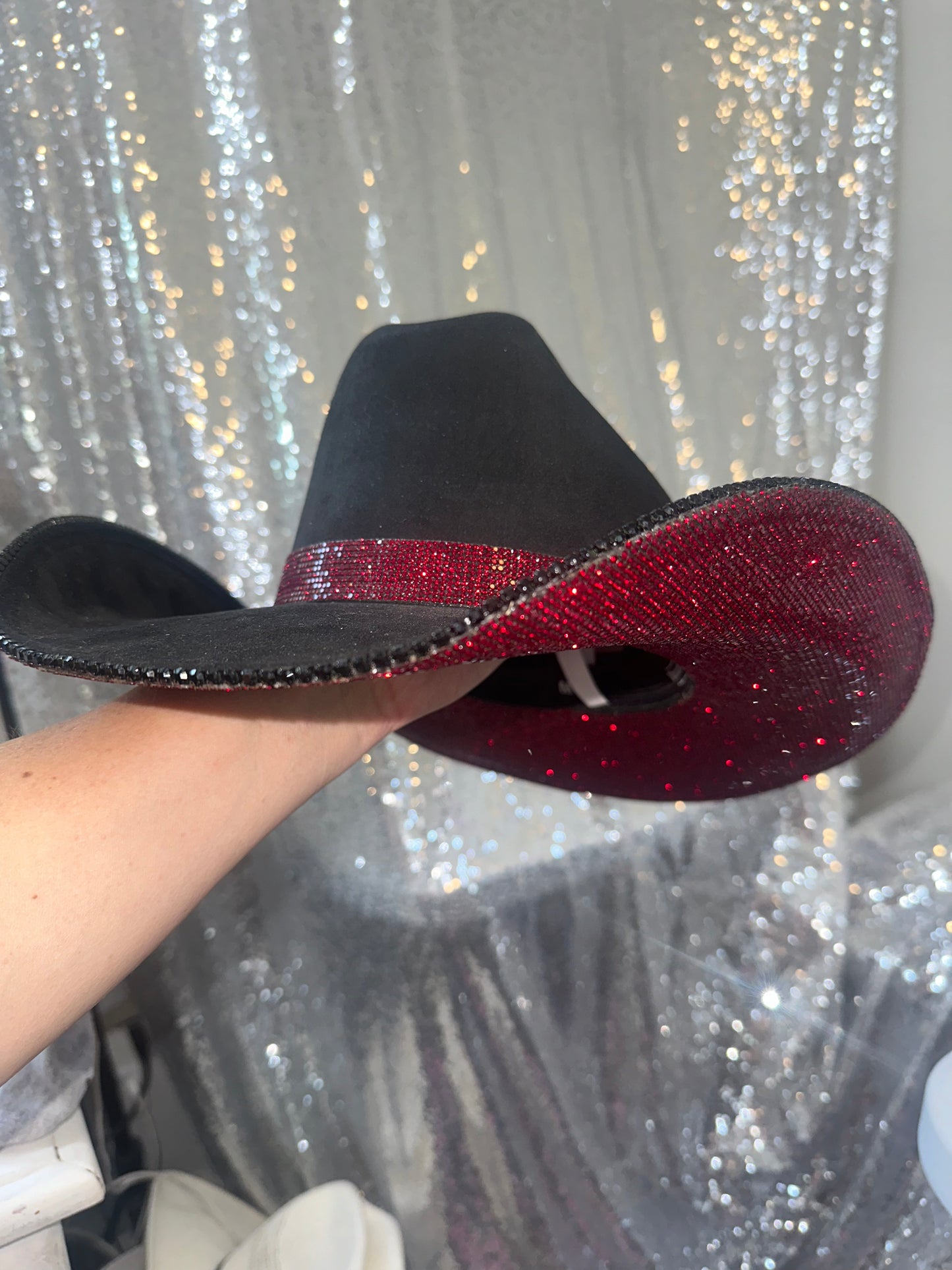 FLASH SALE: Black suede with maroon rhinestones