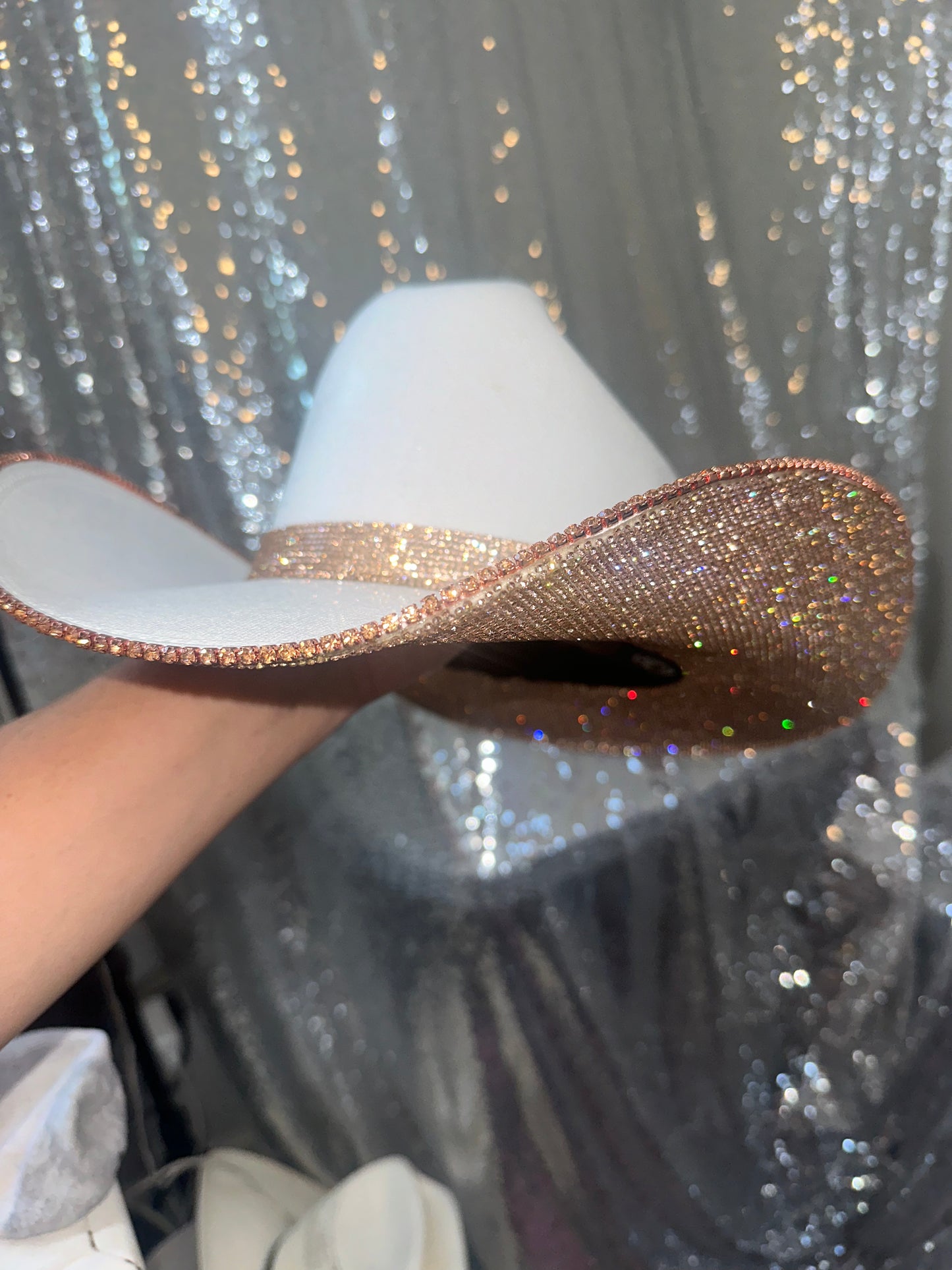 FLASH SALE: DEFECTIVE White and Champagne Rhinestone Hat