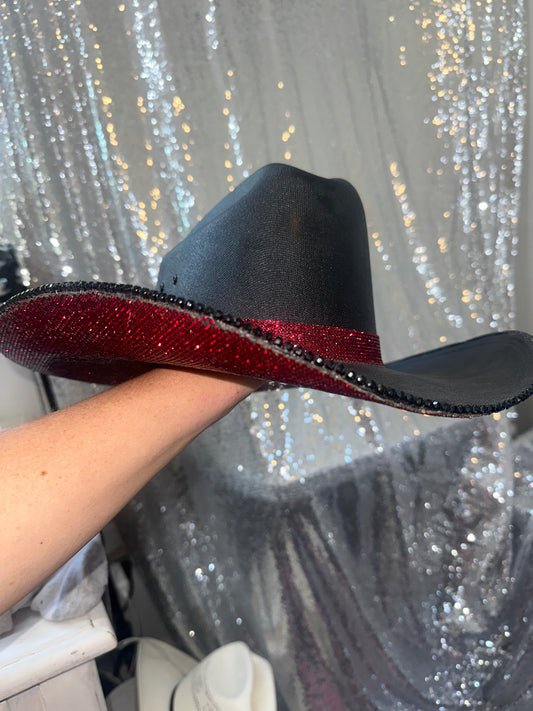 FLASH SALE: DEFECTIVE Black hat with maroon rhinestones