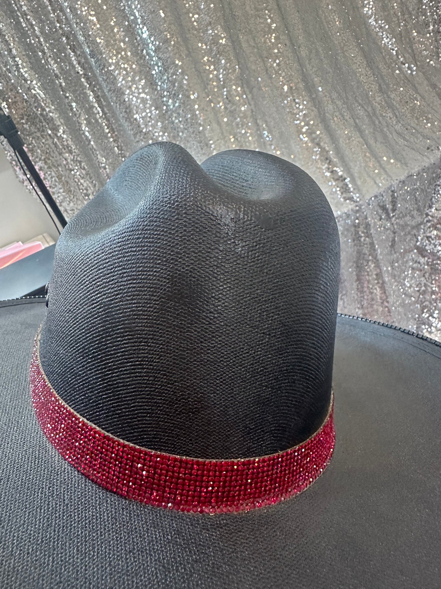 FLASH SALE: DEFECTIVE Black hat with maroon rhinestones