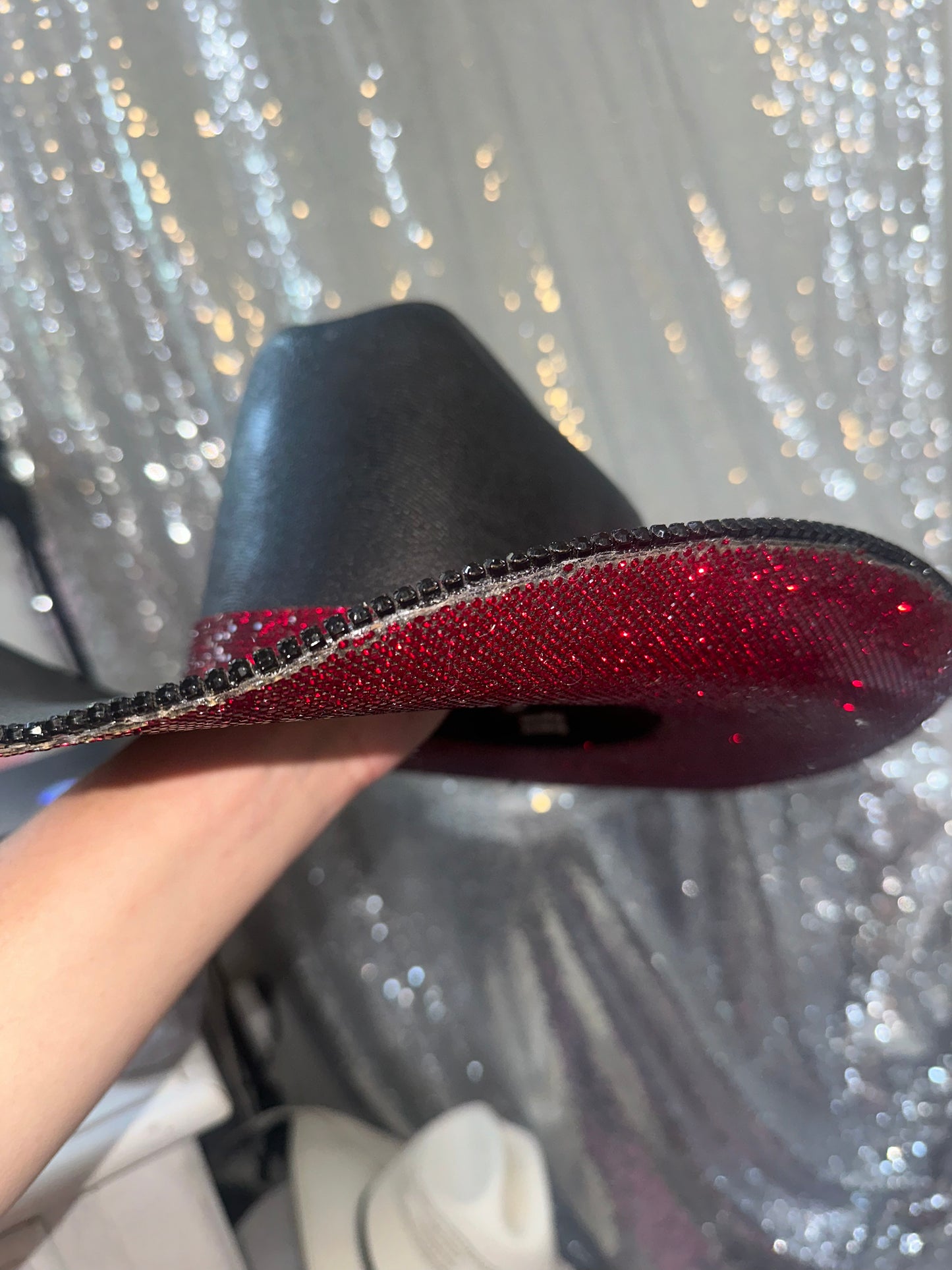 FLASH SALE: DEFECTIVE Black hat with maroon rhinestones