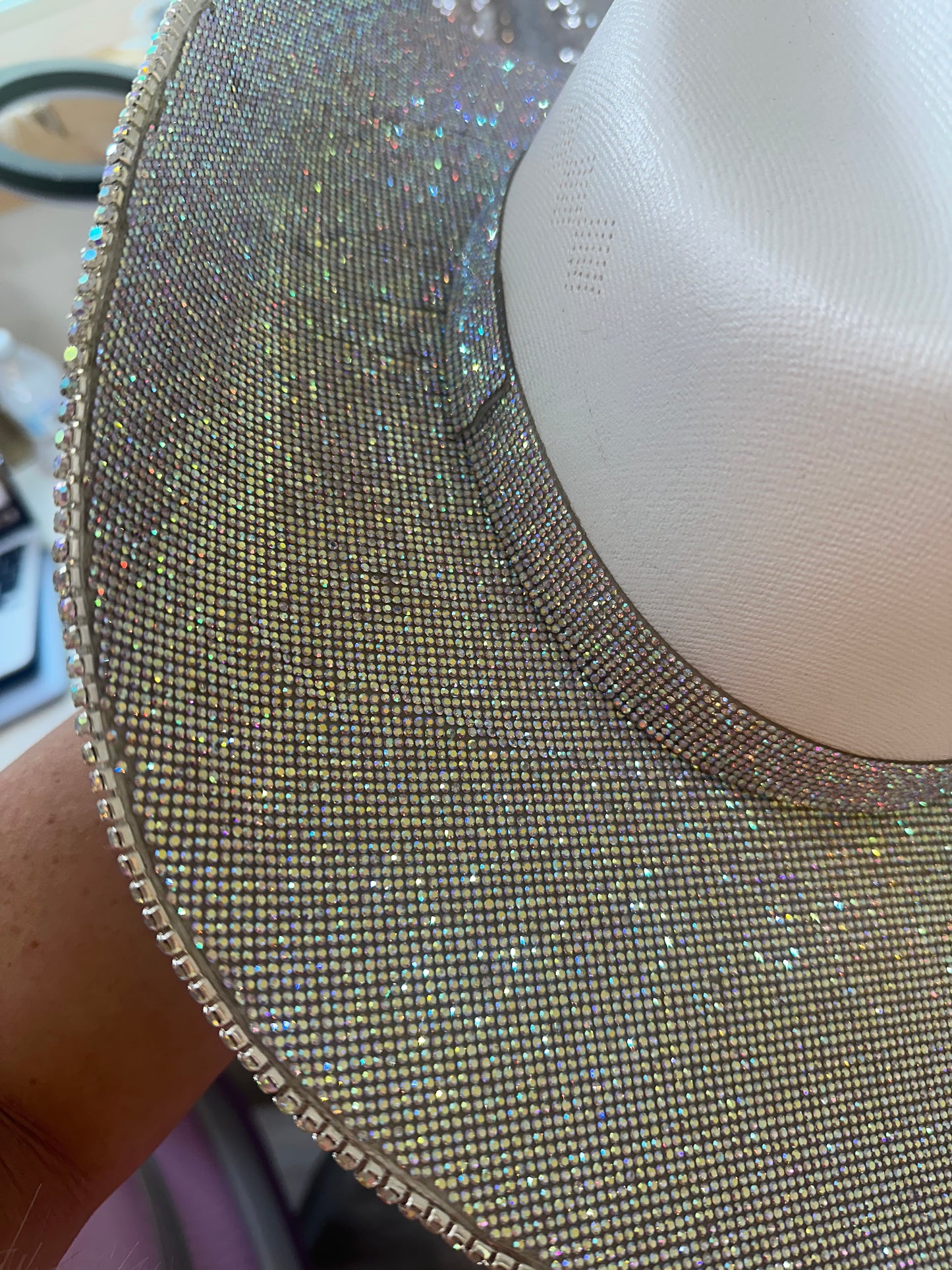 FLASH SALE: DEFECTIVE White hat with Ab rhinestones both brims