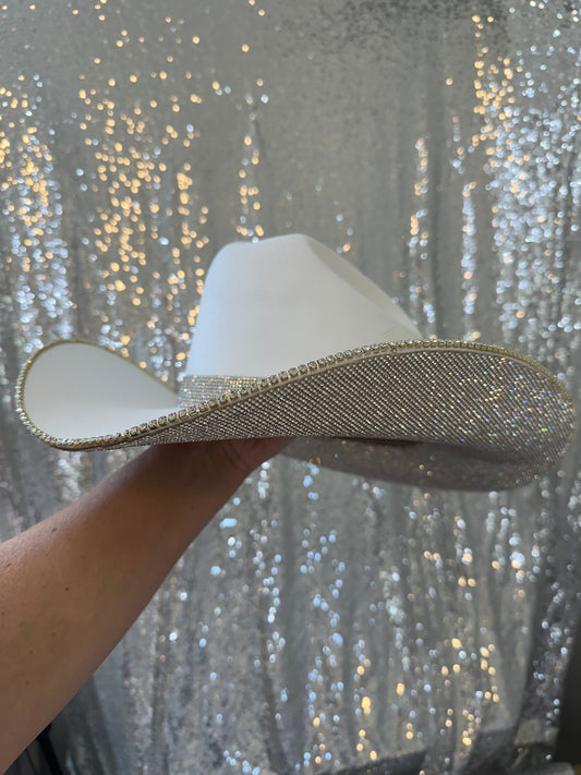 FLASH SALE: DEFECTIVE White and Crystal Rhinestone Hat OS