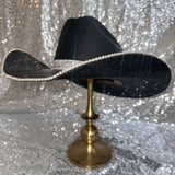 FALL FLASH SALE: XS Black Straw w/ black rhinestones & crystal trim