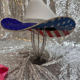 FALL FLASH SALE: Medium White Straw w/ American Flag rhinestones & blue on top