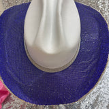 FALL FLASH SALE: Medium White Straw w/ American Flag rhinestones & blue on top