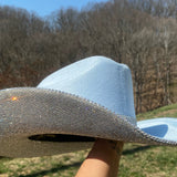 Light Blue Hat with Crystal Rhinestones
