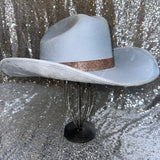 FALL FLASH SALE: Large Light Blue Suede hat w/ champagne band