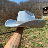 Light Blue Hat with Crystal Rhinestones