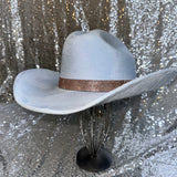 FALL FLASH SALE: Large Light Blue Suede hat w/ champagne band