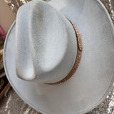 FALL FLASH SALE: Large Light Blue Suede hat w/ champagne band