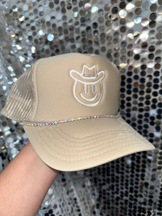 Rhinestoned Tan Cowboy Trucker Hat