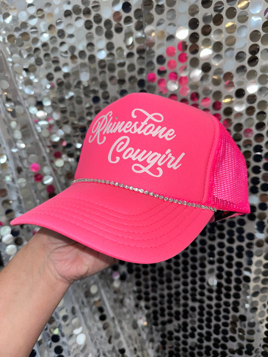 Hot Pink Rhinestone Cowgirl Trucker Hat