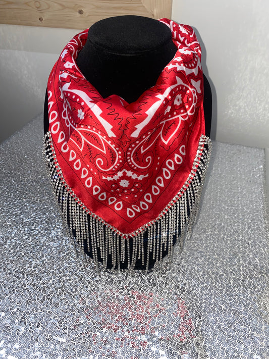 Red & crystal rhinestone bandana
