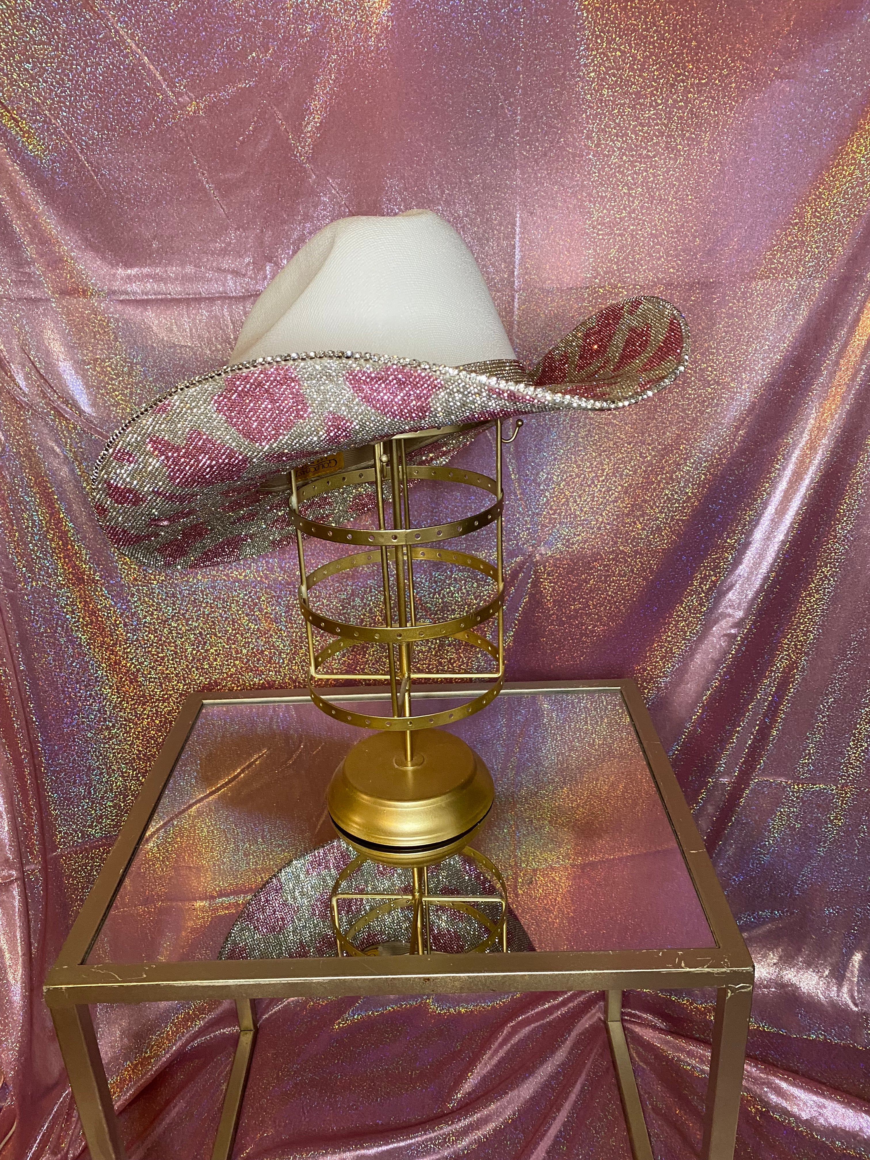 White hat with both brims rhinestoned