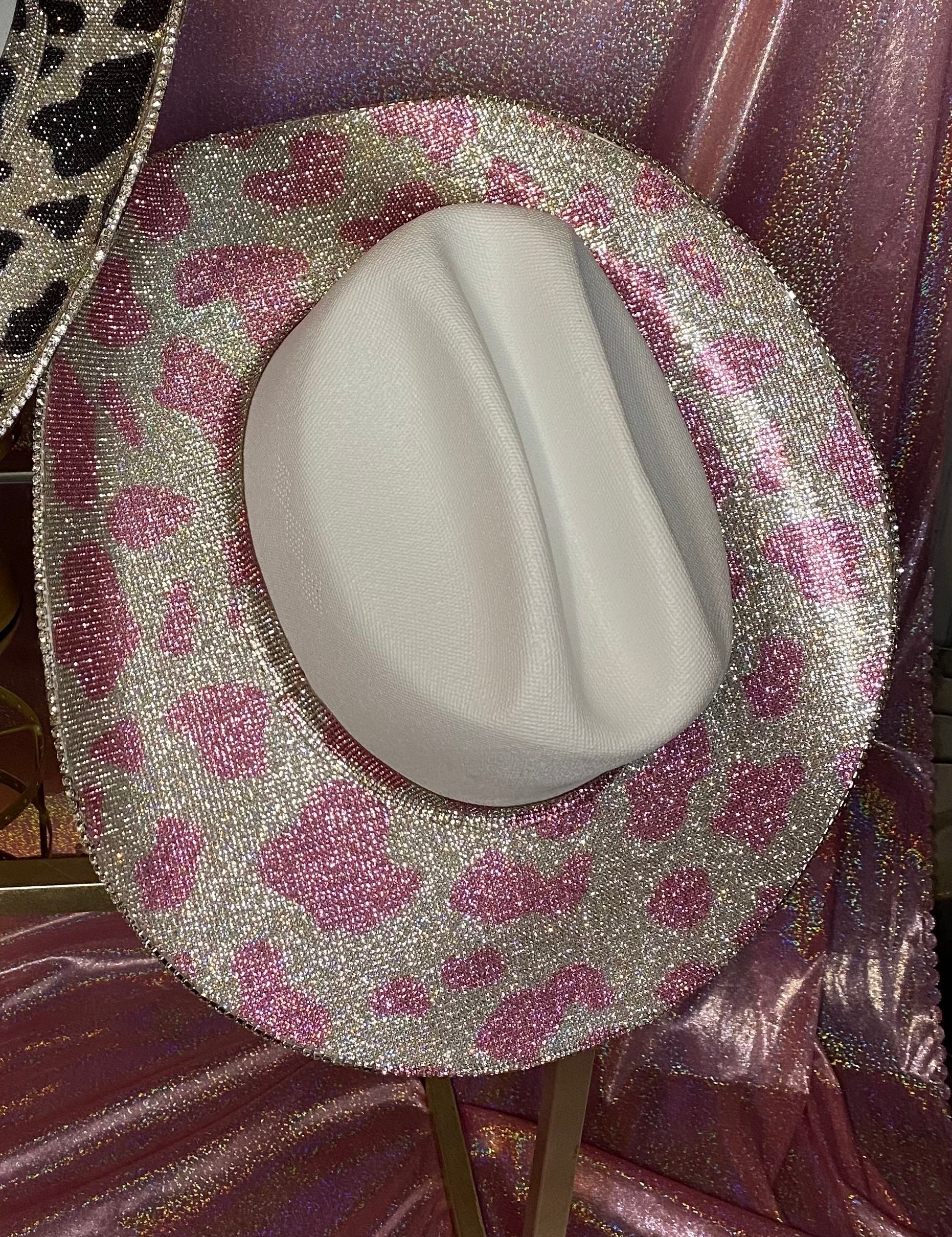 White hat with both brims rhinestoned