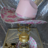 Pink hat with both brims rhinestoned