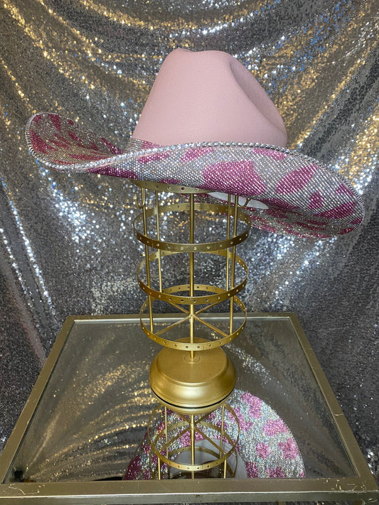 Pink hat with both brims rhinestoned