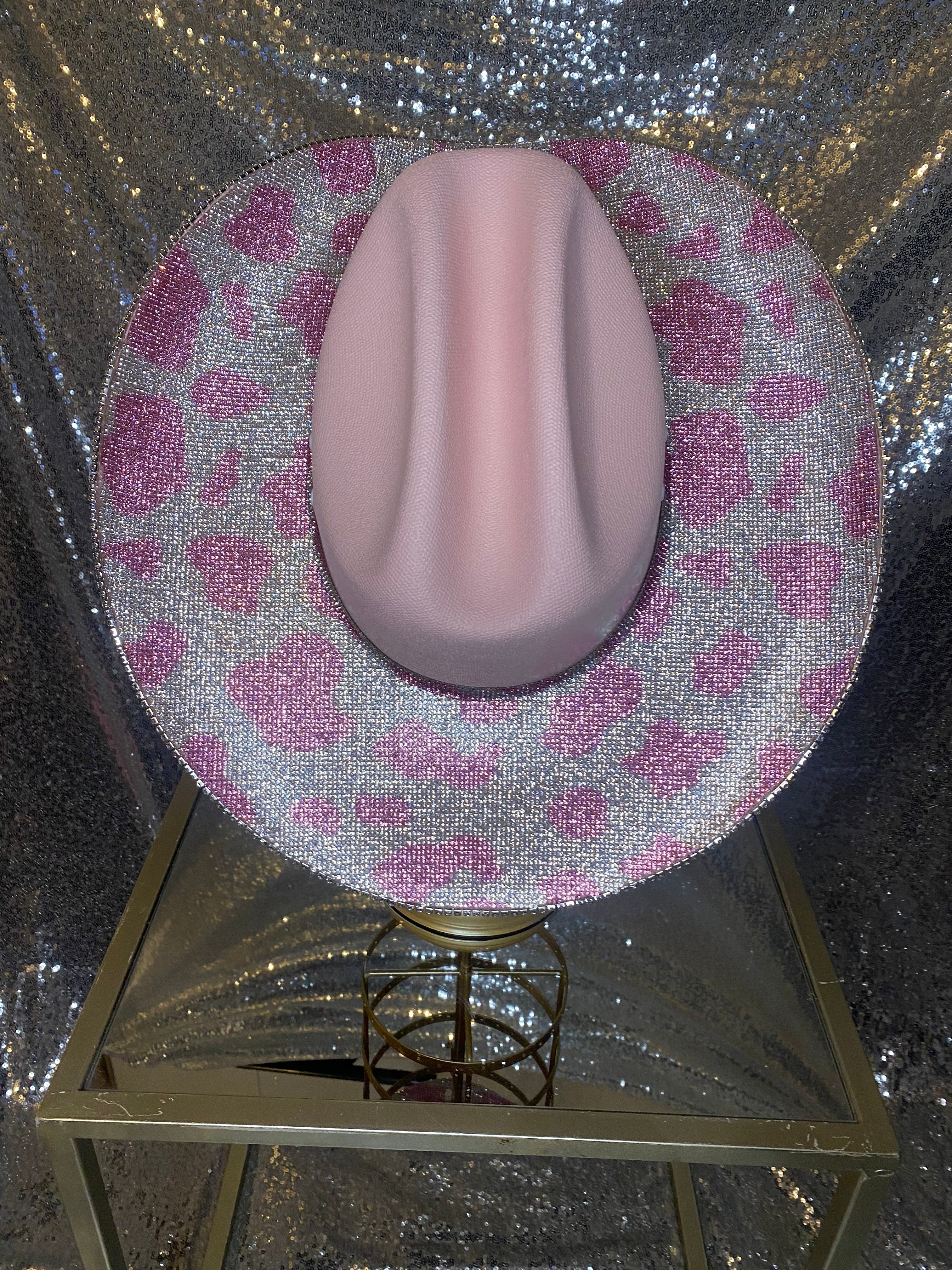 Pink hat with both brims rhinestoned