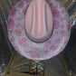 Pink hat with both brims rhinestoned