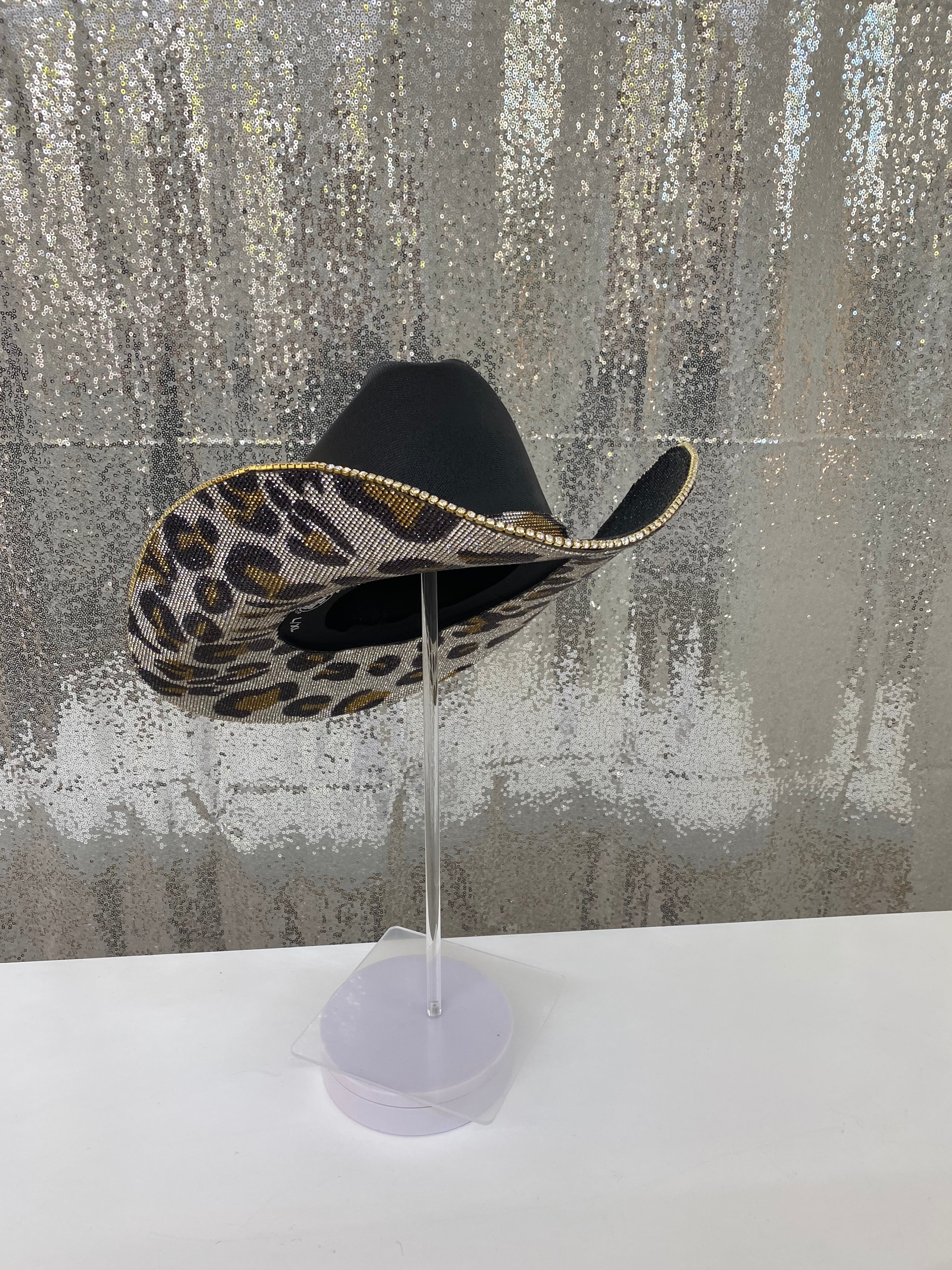 Both brims rhinestoned - top brim in black rhinestones 