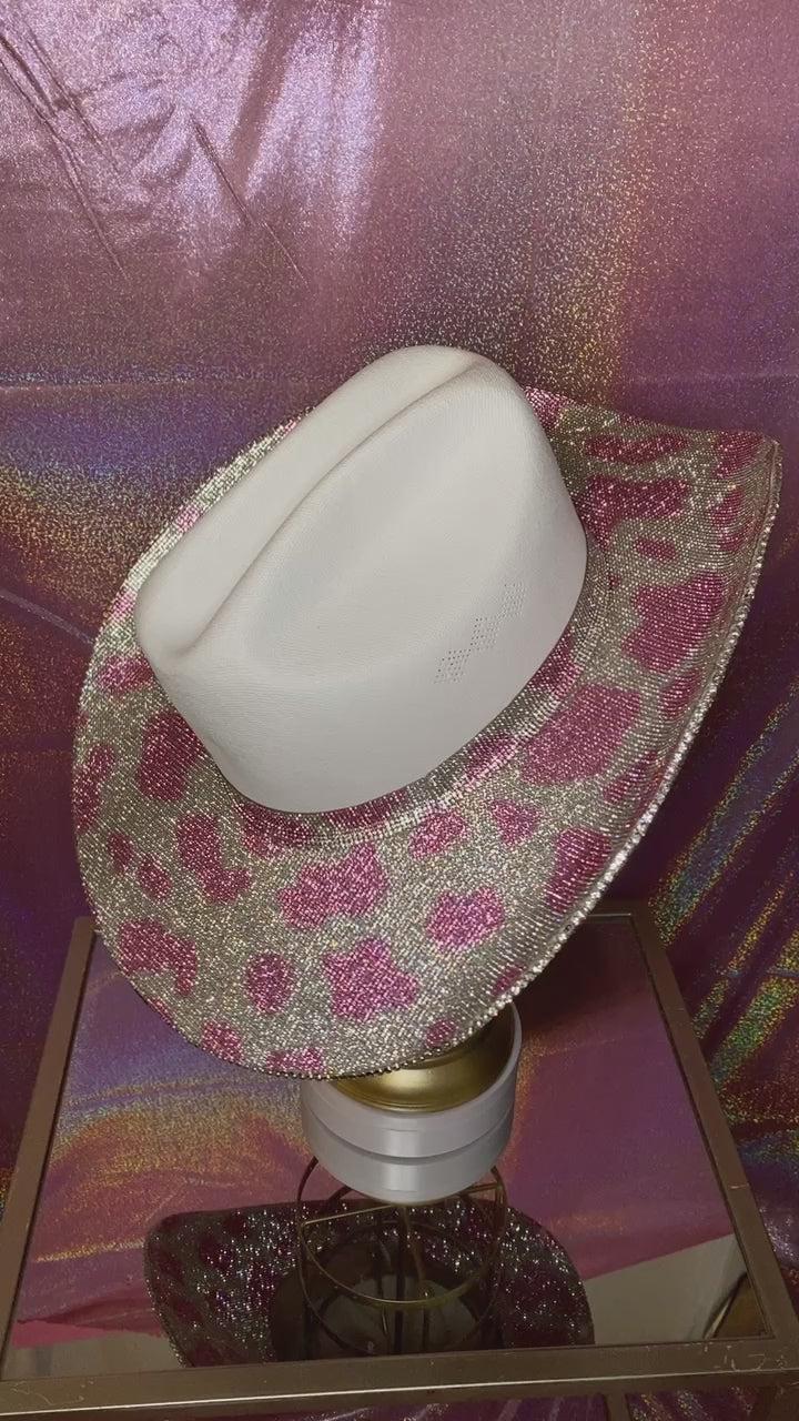 White hat with both brims rhinestoned