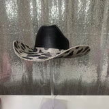 Black & Crystal Cow Print on Black Hat