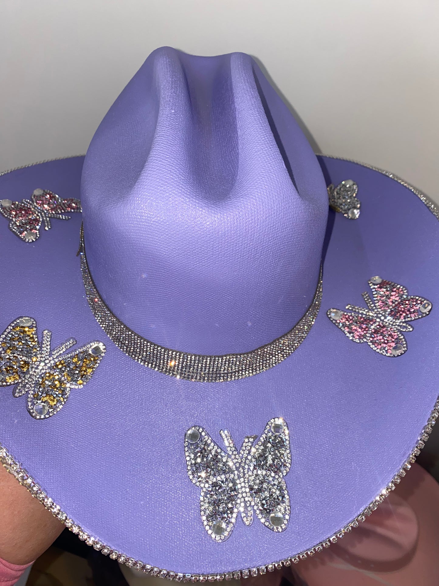 Mauve, Purple and White Diamonds Bead and Bone Hat Band with Horse Hair  Tassels