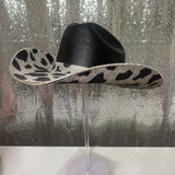 Black & Crystal Cow Print on Black Hat
