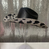 Black & Crystal Cow Print on Black Hat